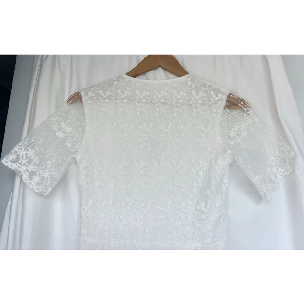White Embroidered Floral Maxi Dress Flutter Sleeve Bridal Wedding Guest Fairy